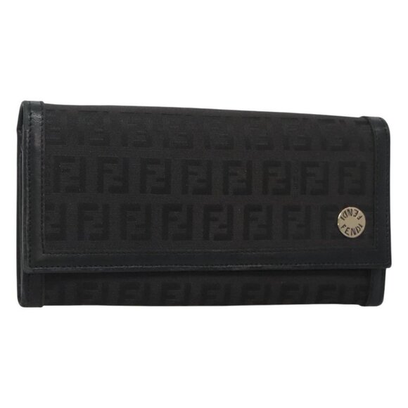 FENDI Zucchino Canvas Long Wallet Black Auth bs25132 - Picture 1 of 16